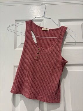 Olivia Rae Ribbed Henley Tank in Mauve Pink